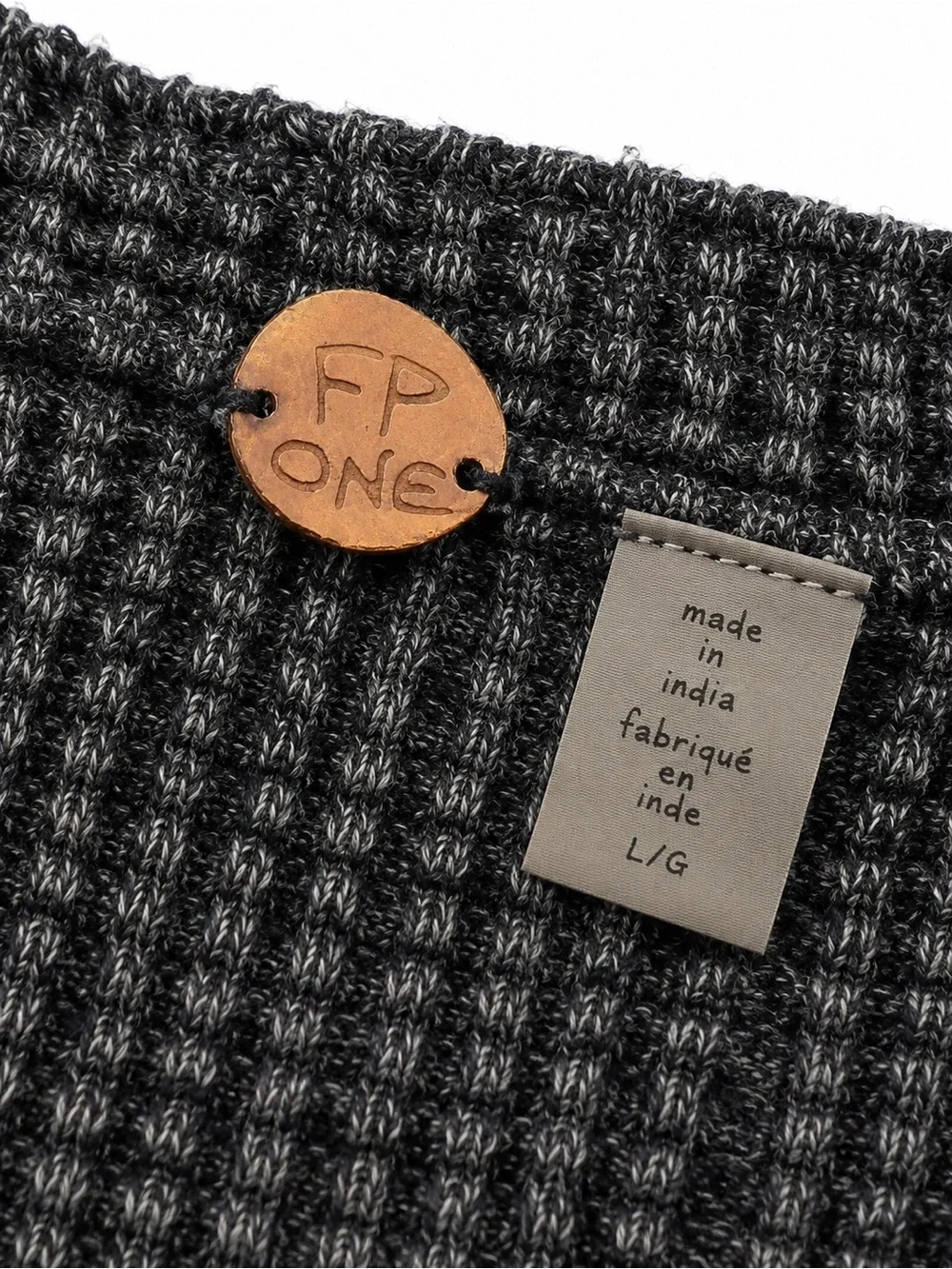 FP One by Free People Waffle Knit Thermal Henley Top Charcoal Gray Size Large